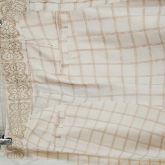 Anthropologie Elevenses Pants Womens Size 10 Wide Leg Cream Plaid Linen - Picture 5 of 14